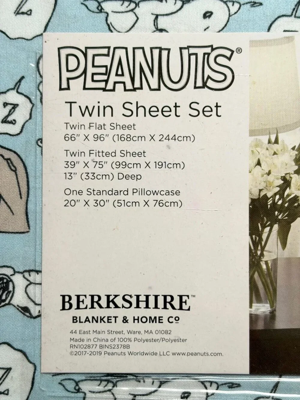 PEANUTS Sleeping Snoopy TWIN Size Lt Blue Sheet Set Sleeping zzzzzzz